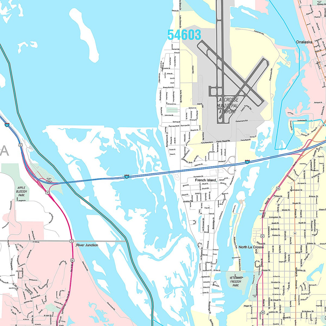 Premium Style Wall Map of La Crosse, WI