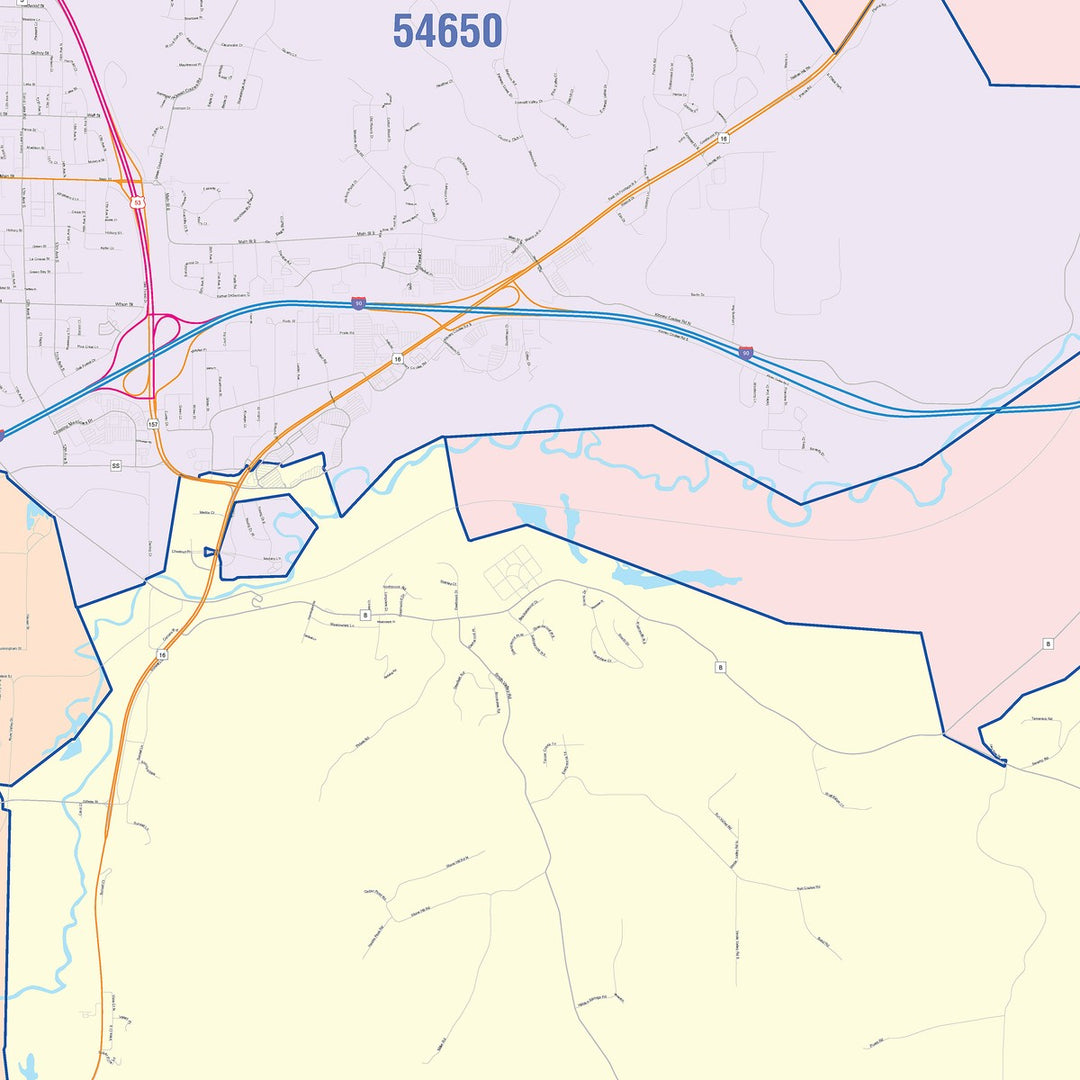 Color Cast Zip Code Style Wall Map of La Crosse, WI