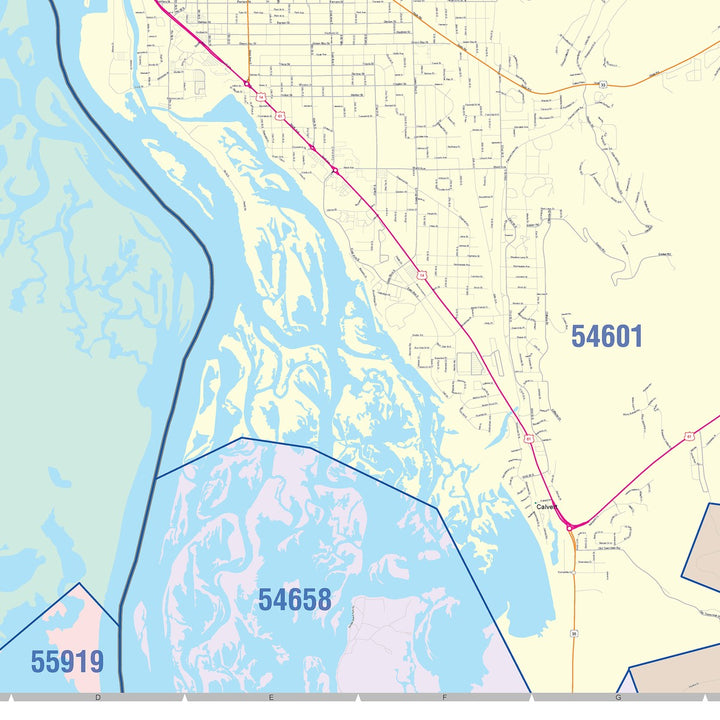Color Cast Zip Code Style Wall Map of La Crosse, WI