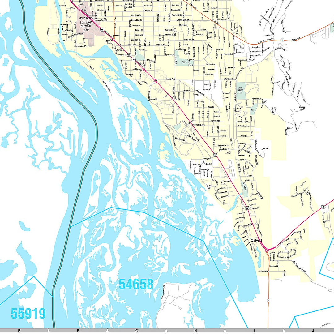Premium Style Wall Map of La Crosse, WI