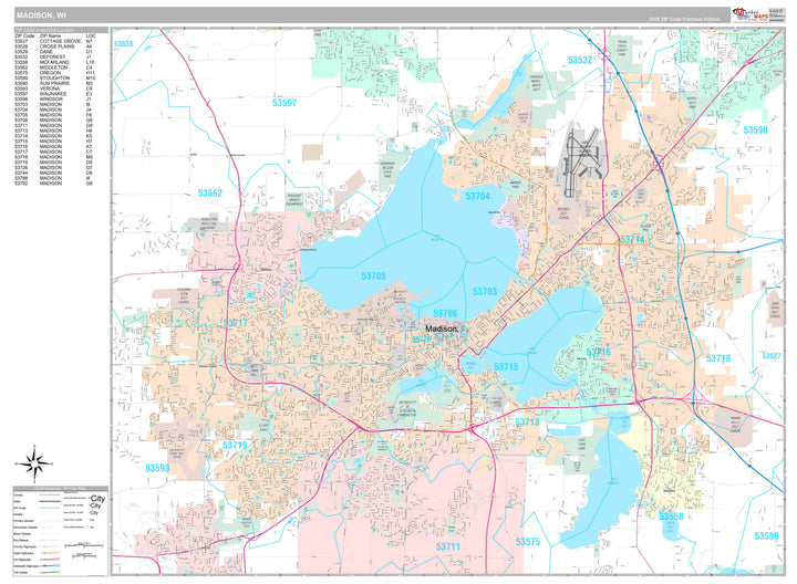 Premium Style Wall Map of Madison WI.