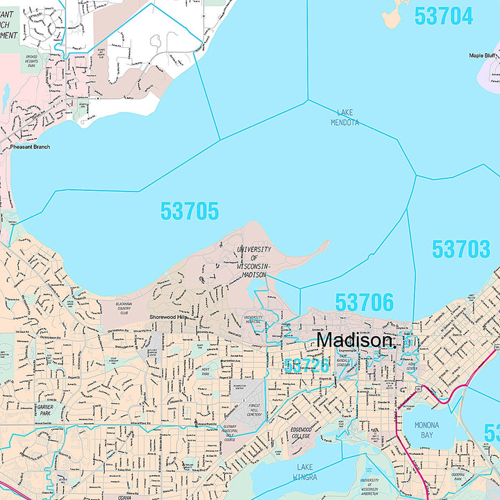 Premium Style Wall Map of Madison WI.