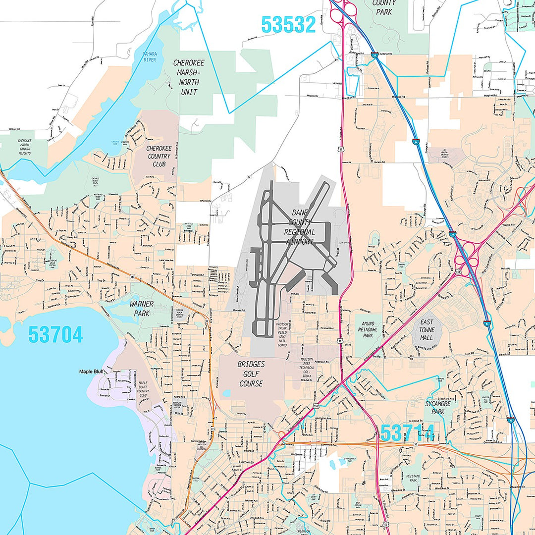 Premium Style Wall Map of Madison WI.