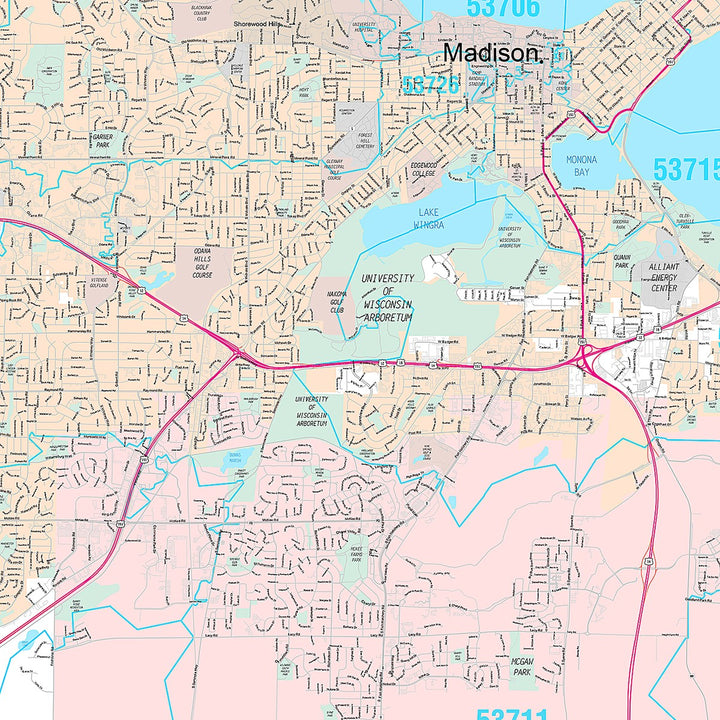 Premium Style Wall Map of Madison WI.