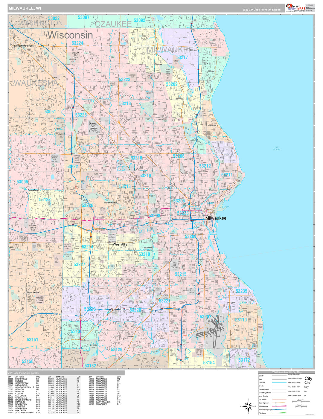 Premium Style Wall Map of Milwaukee WI.