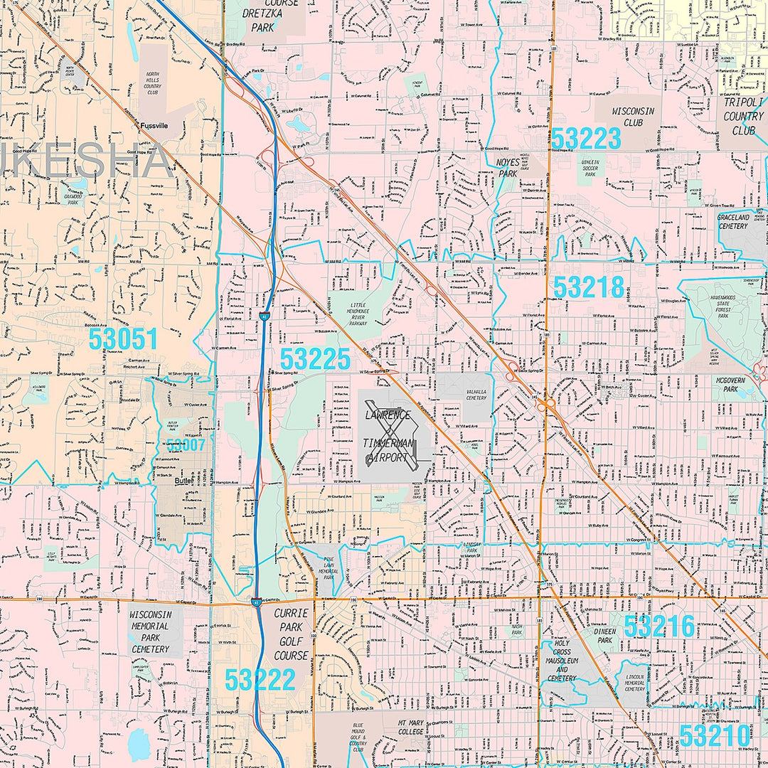 Premium Style Wall Map of Milwaukee WI.
