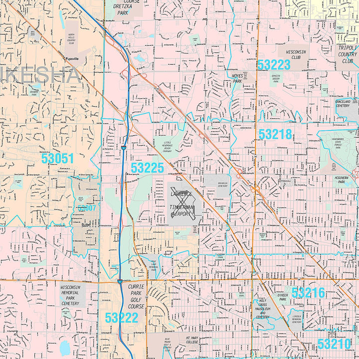 Premium Style Wall Map of Milwaukee WI.