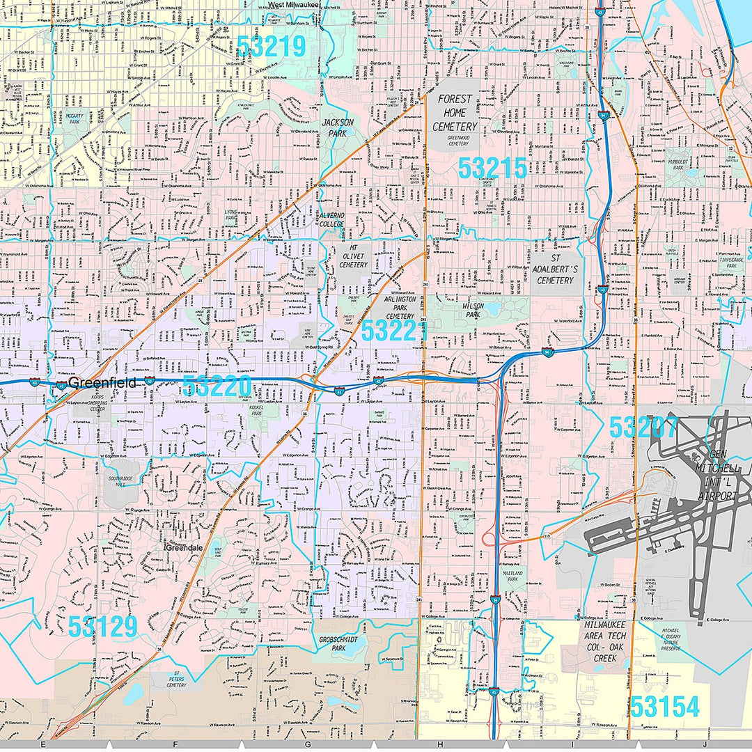 Premium Style Wall Map of Milwaukee WI.
