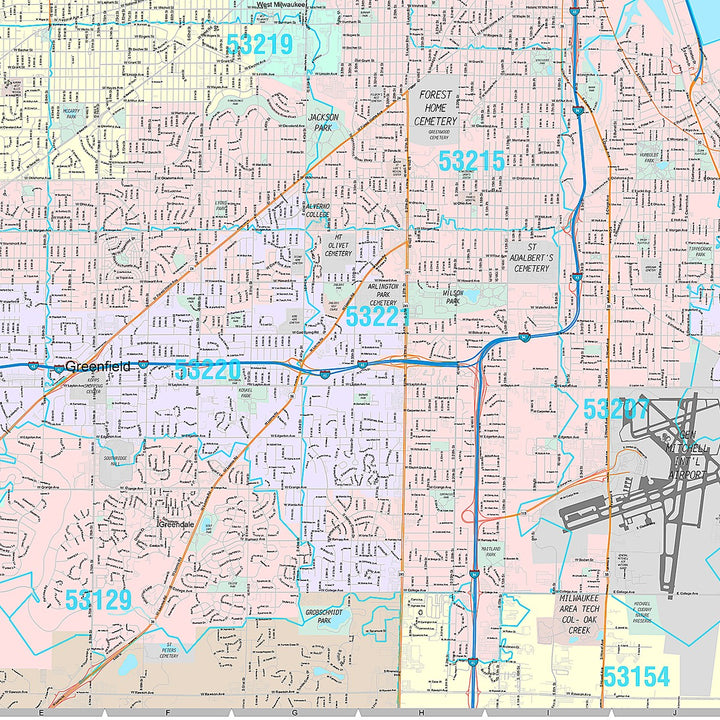 Premium Style Wall Map of Milwaukee WI.