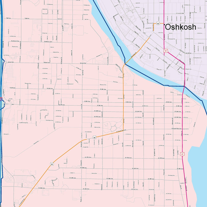 Color Cast Zip Code Style Wall Map of Oshkosh, WI