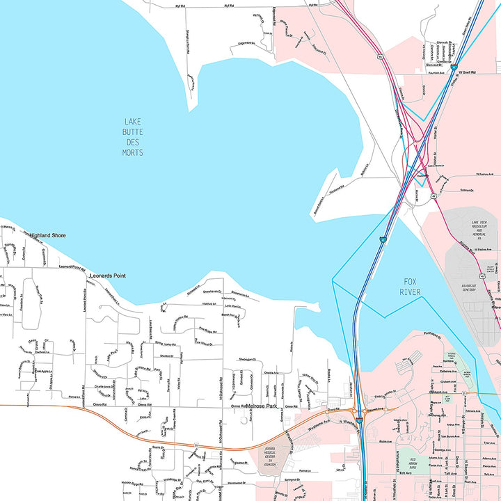 Premium Style Wall Map of Oshkosh, WI