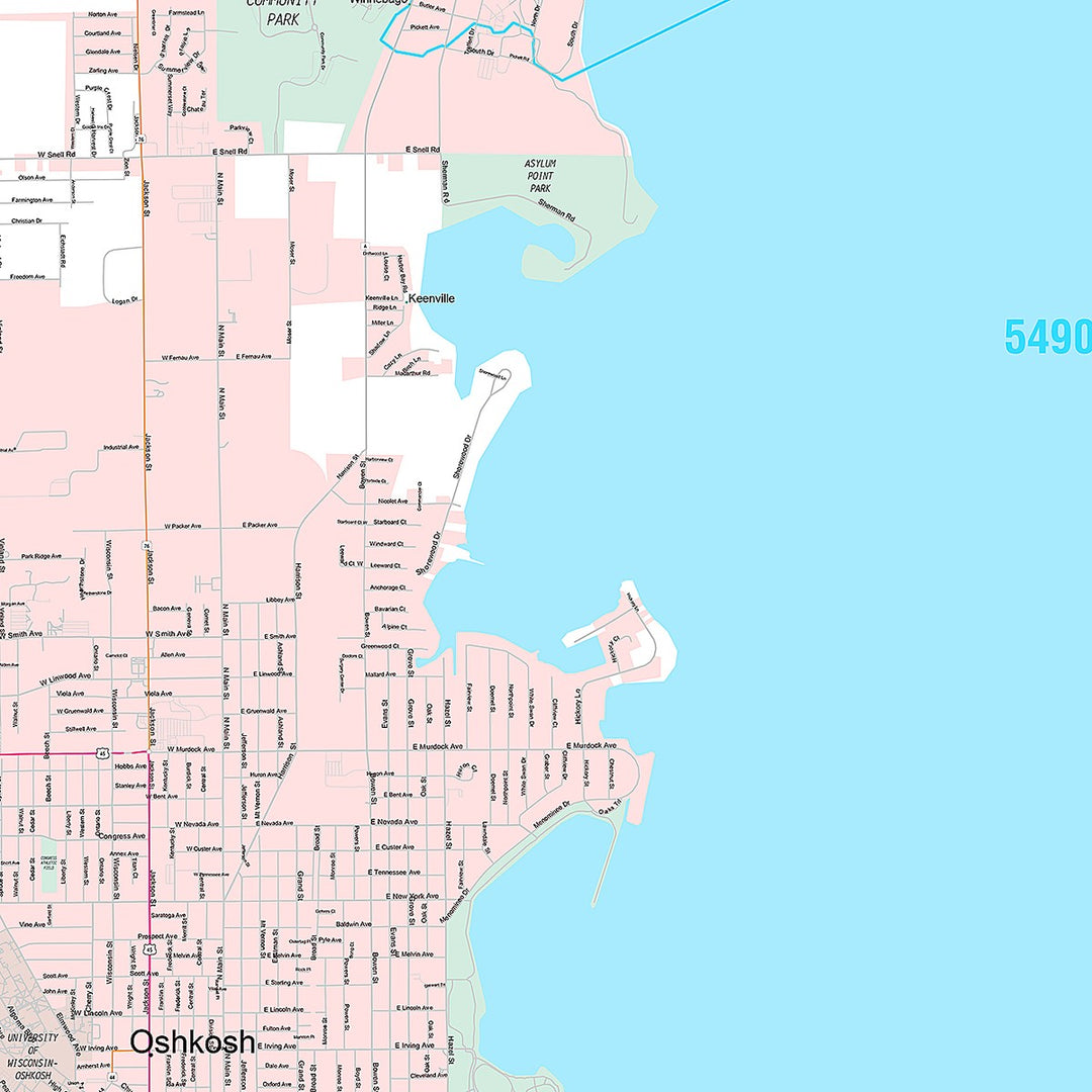 Premium Style Wall Map of Oshkosh, WI