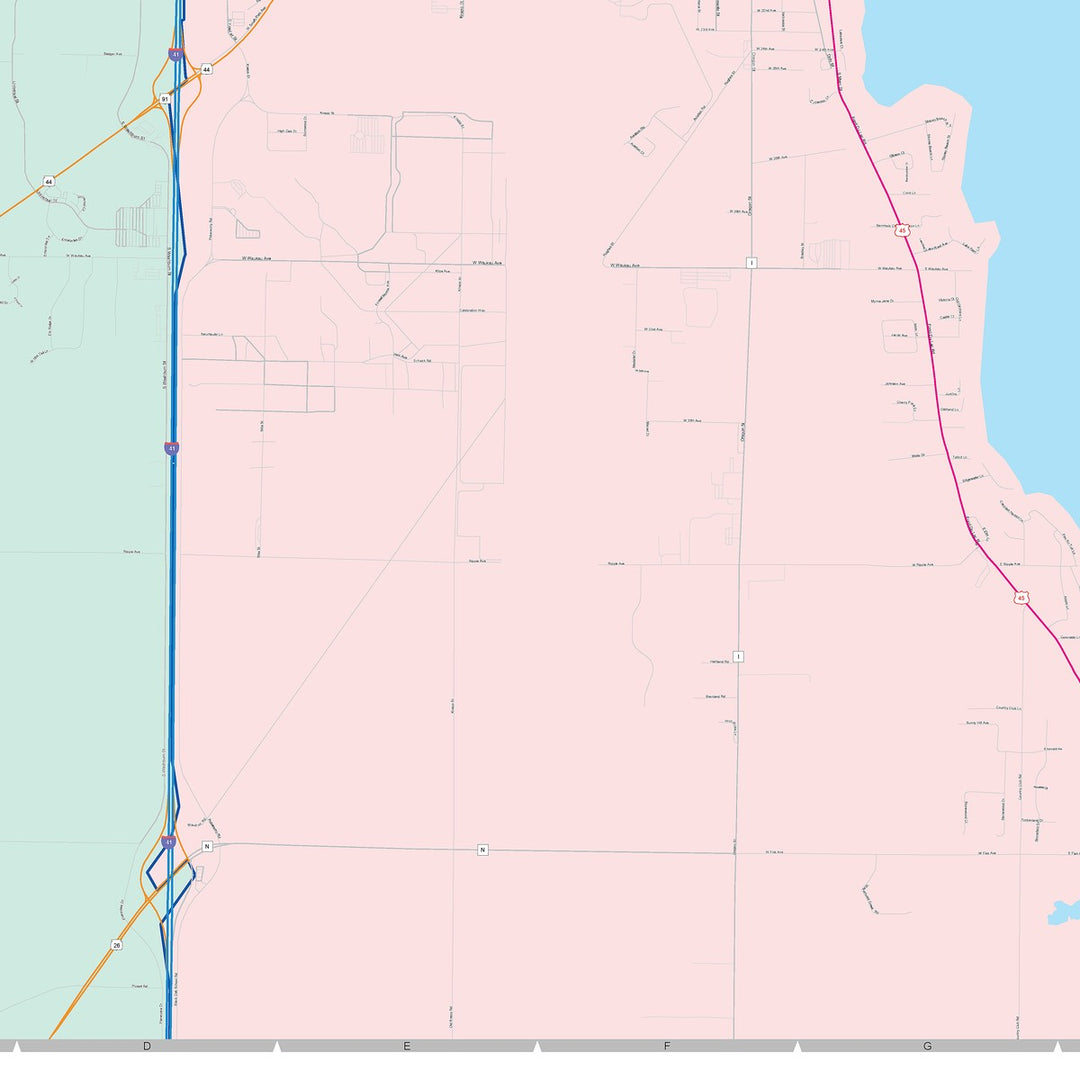 Color Cast Zip Code Style Wall Map of Oshkosh, WI