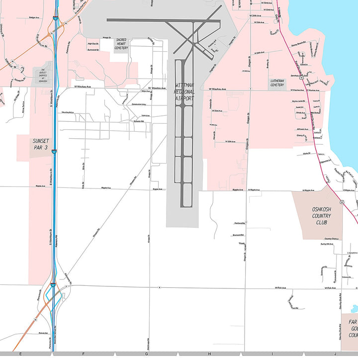 Premium Style Wall Map of Oshkosh, WI