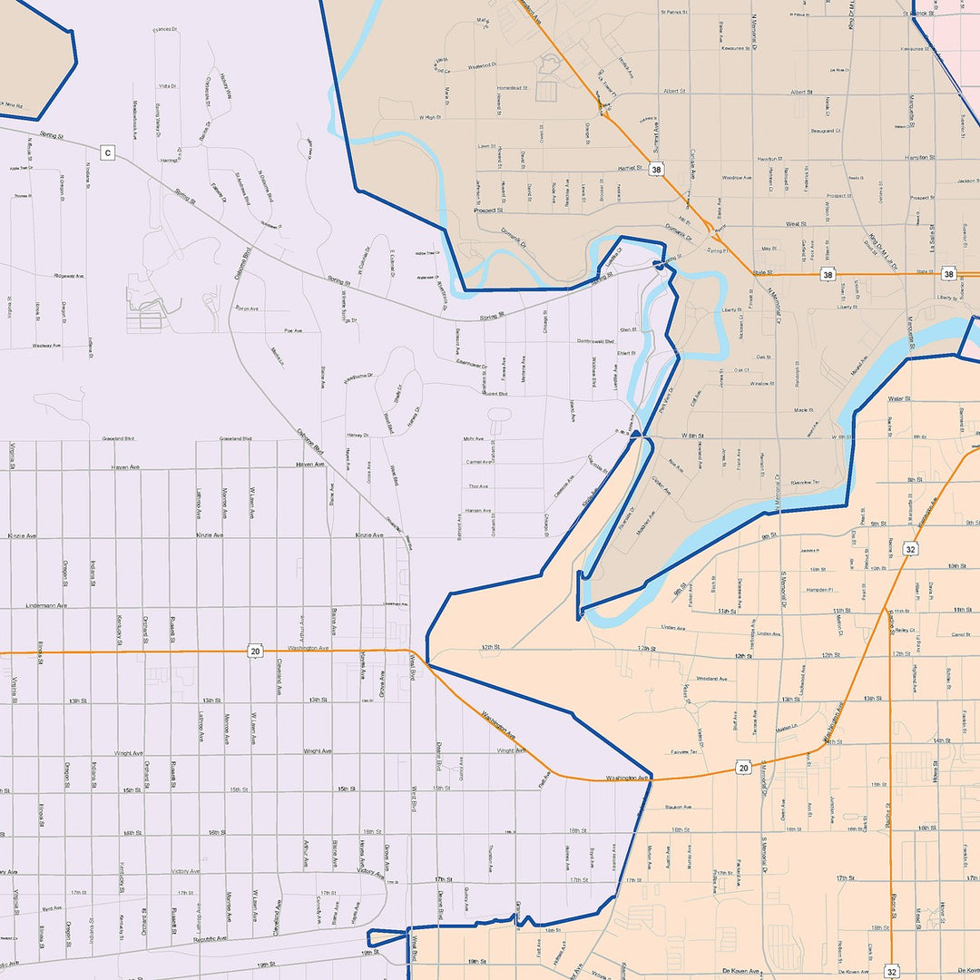 Color Cast Zip Code Style Wall Map of Racine, WI