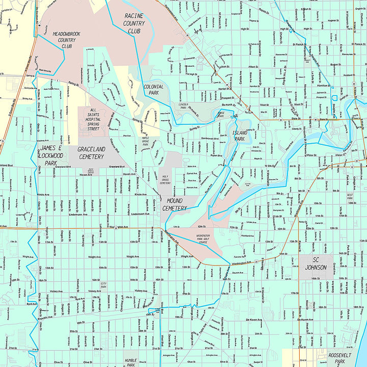 Premium Style Wall Map of Racine, WI