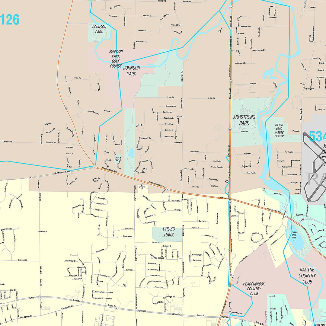 Premium Style Wall Map of Racine, WI