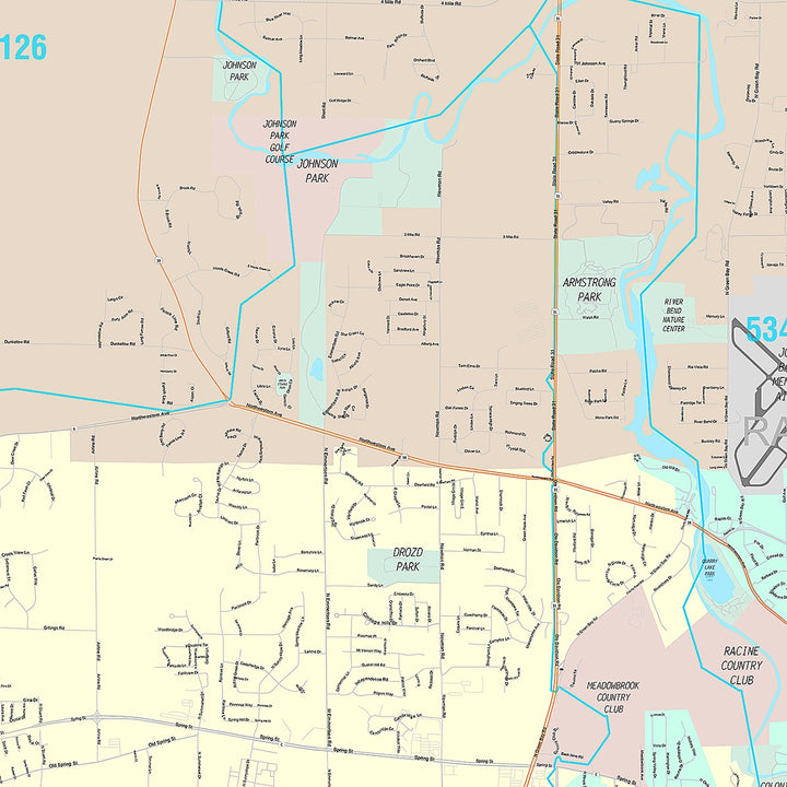 Premium Style Wall Map of Racine, WI
