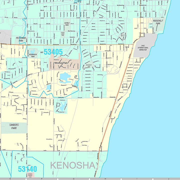 Premium Style Wall Map of Racine, WI