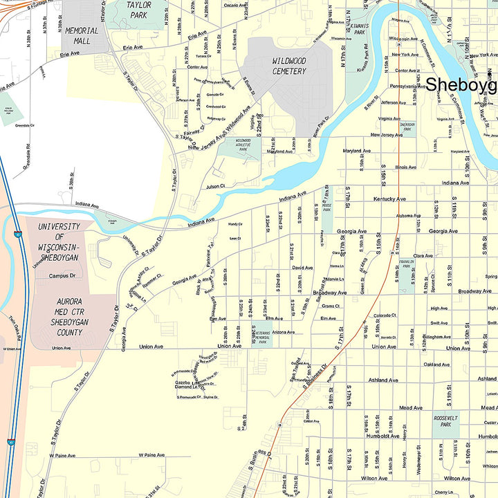 Premium Style Wall Map of Sheboygan, WI