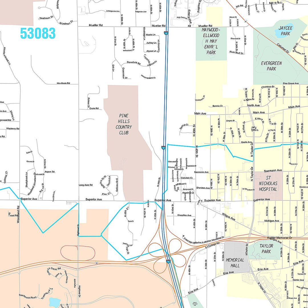 Premium Style Wall Map of Sheboygan, WI