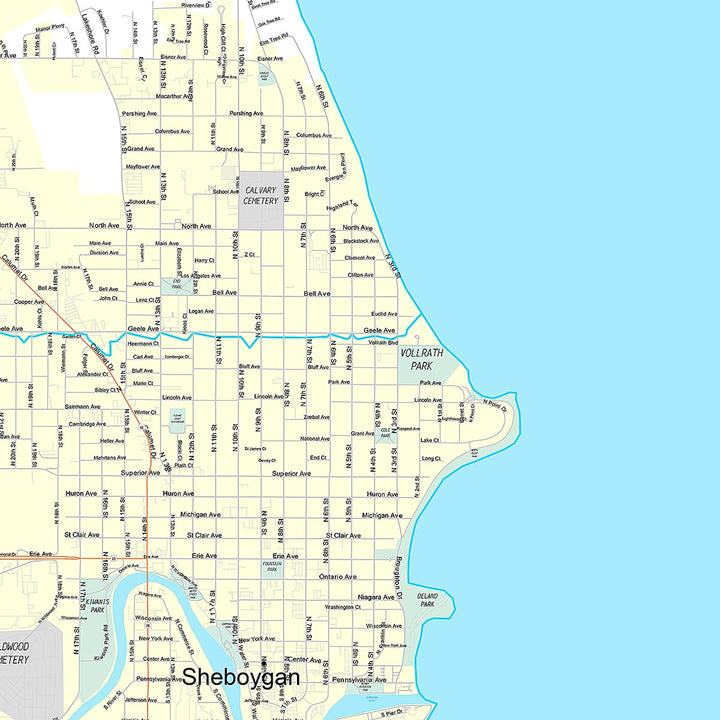 Premium Style Wall Map of Sheboygan, WI