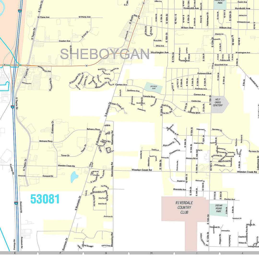 Premium Style Wall Map of Sheboygan, WI
