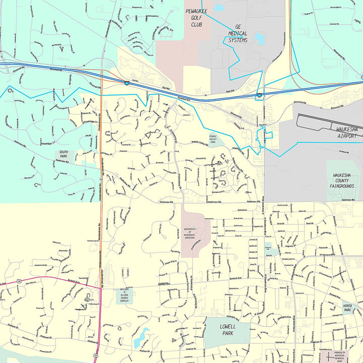 Premium Style Wall Map of Waukesha, WI