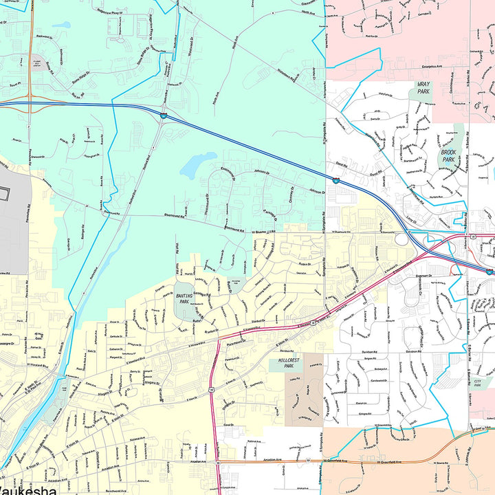 Premium Style Wall Map of Waukesha, WI
