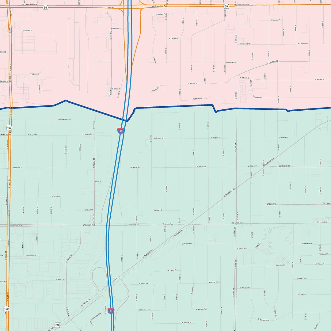 Color Cast Zip Code Style Wall Map of West Allis, WI