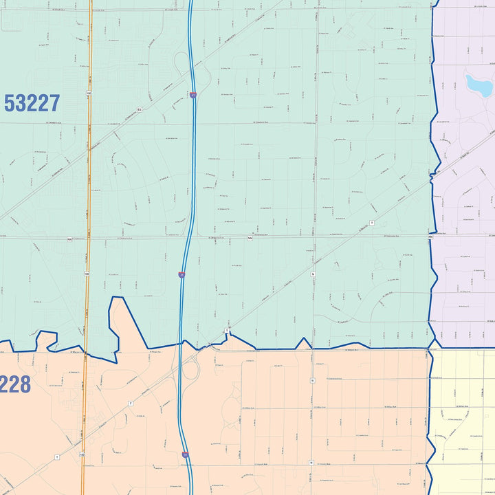 Color Cast Zip Code Style Wall Map of West Allis, WI