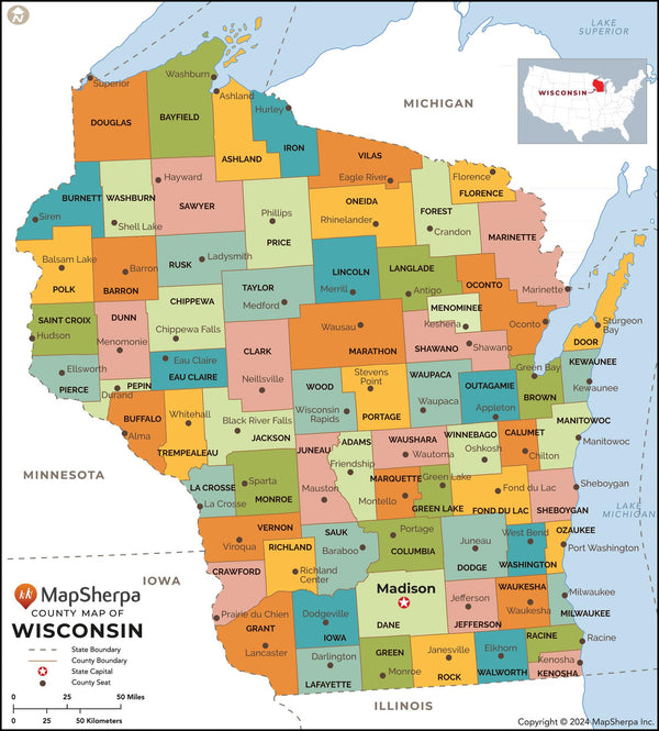 Wisconsin Counties Map – American Map Store