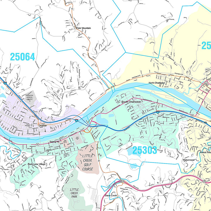 Premium Style Wall Map of Charleston, WV