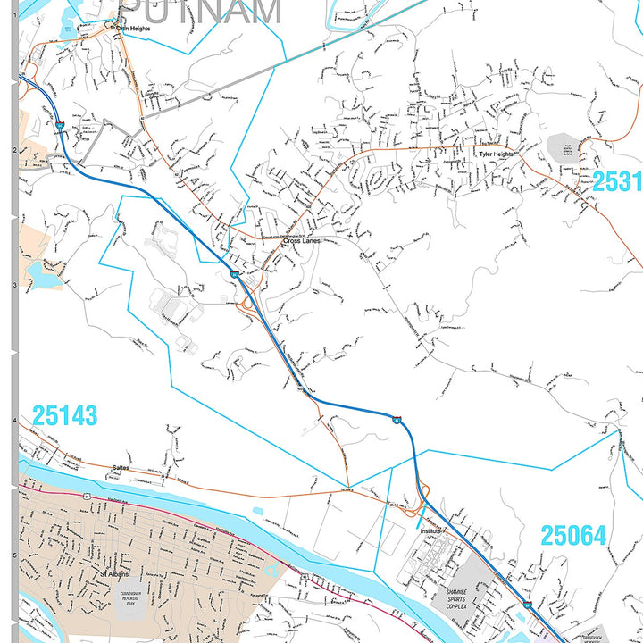 Premium Style Wall Map of Charleston, WV