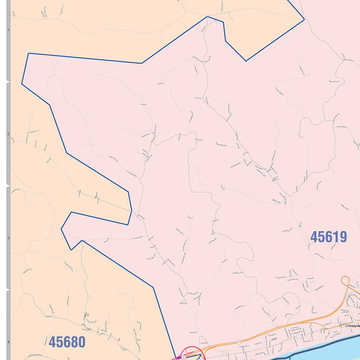 Color Cast Zip Code Style Wall Map of Huntington, WV