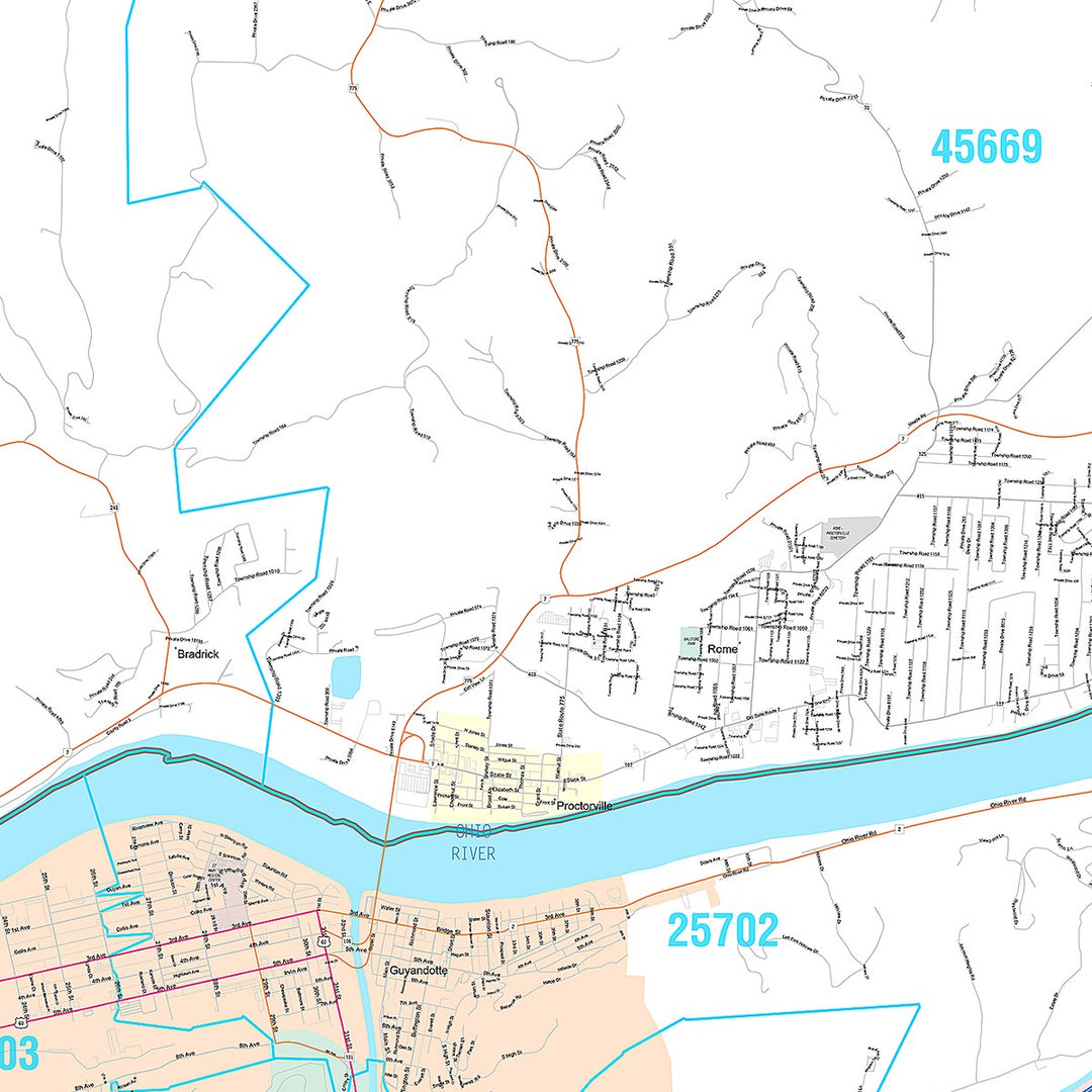 Premium Style Wall Map of Huntington, WV