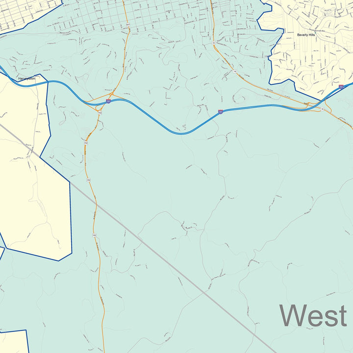 Color Cast Zip Code Style Wall Map of Huntington, WV