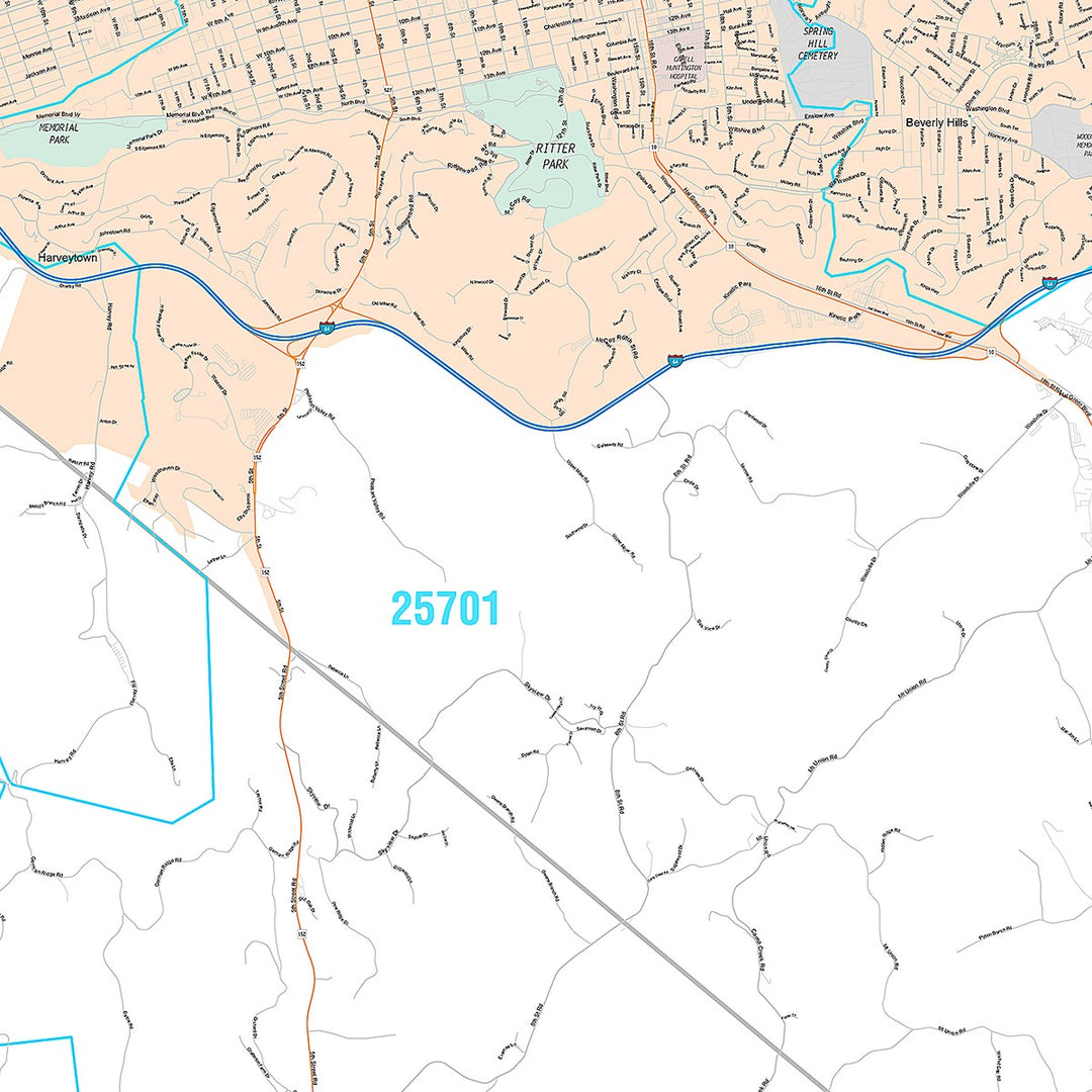 Premium Style Wall Map of Huntington, WV