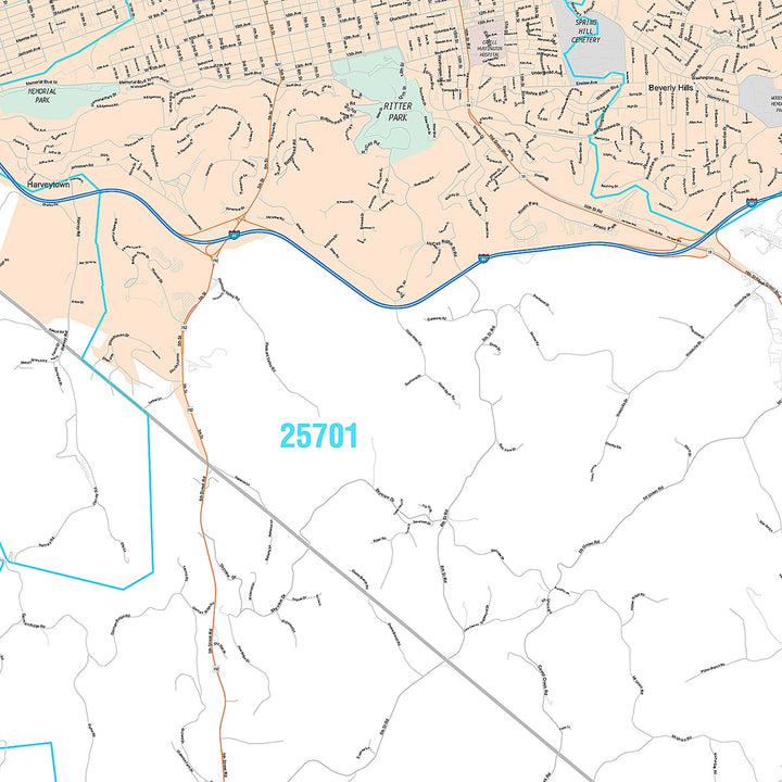 Premium Style Wall Map of Huntington, WV