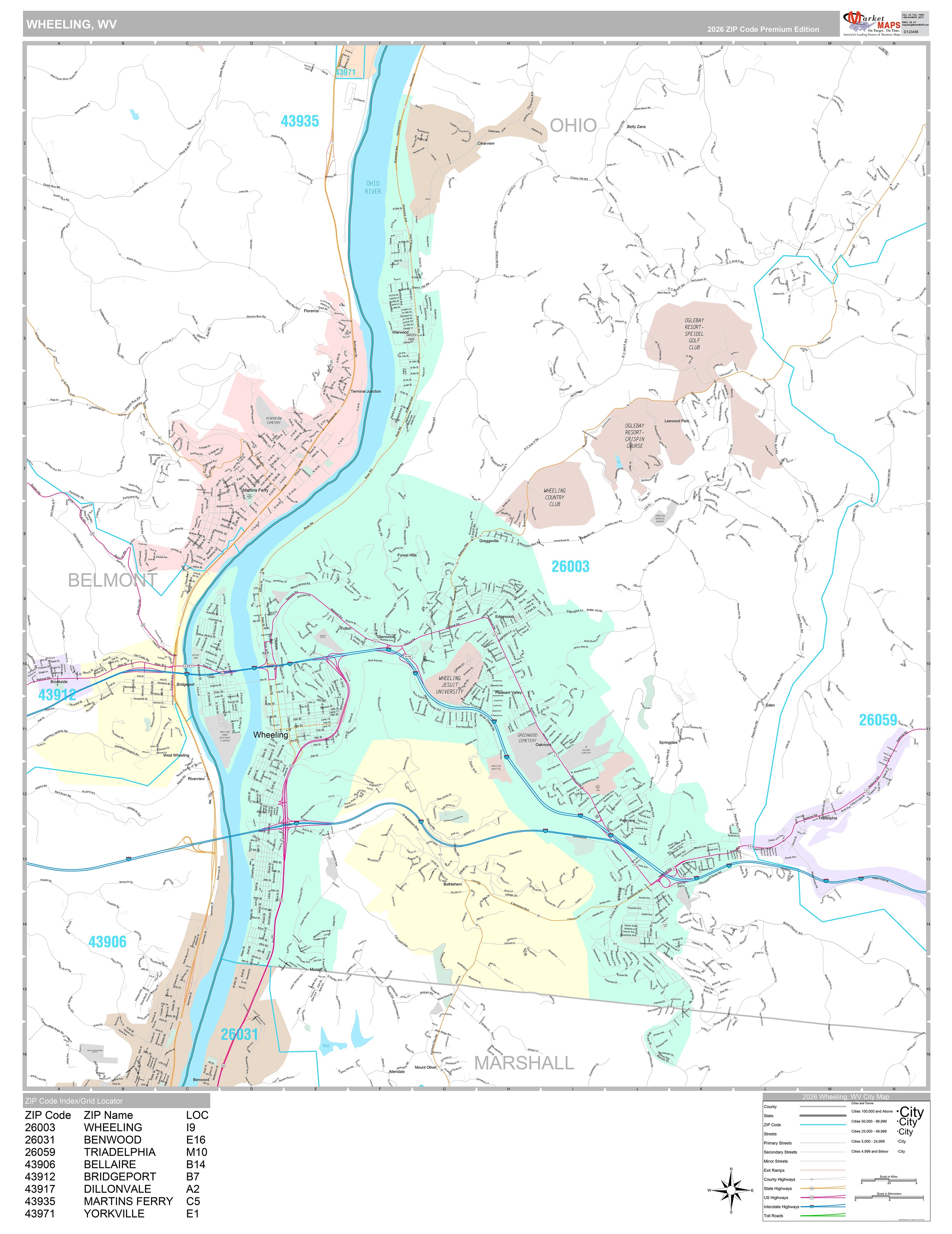 Premium Style Wall Map of Wheeling, WV – American Map Store