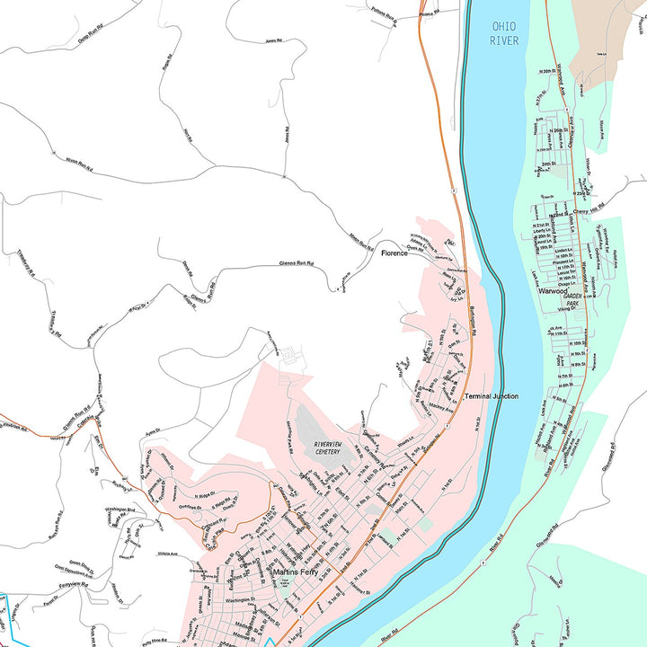 Premium Style Wall Map of Wheeling, WV