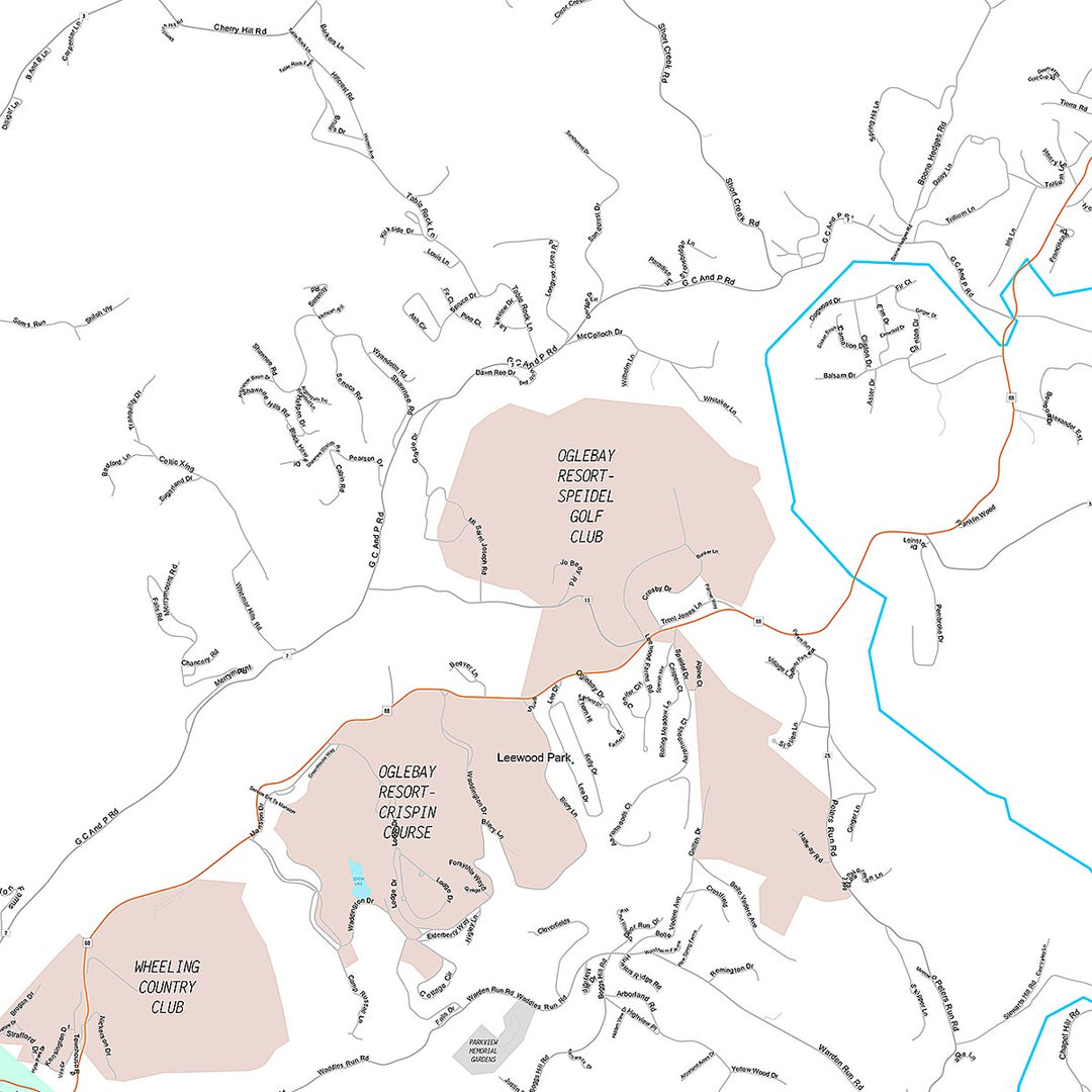 Premium Style Wall Map of Wheeling, WV