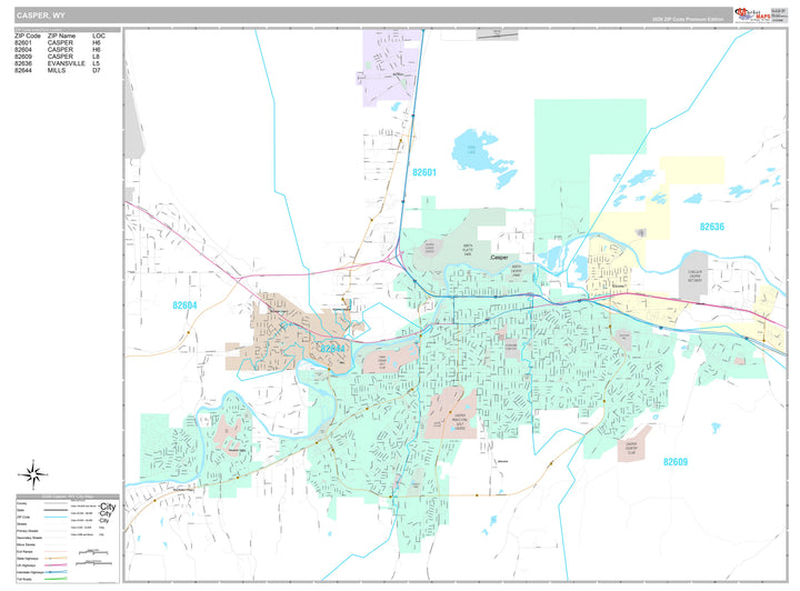 Premium Style Wall Map of Casper, WY