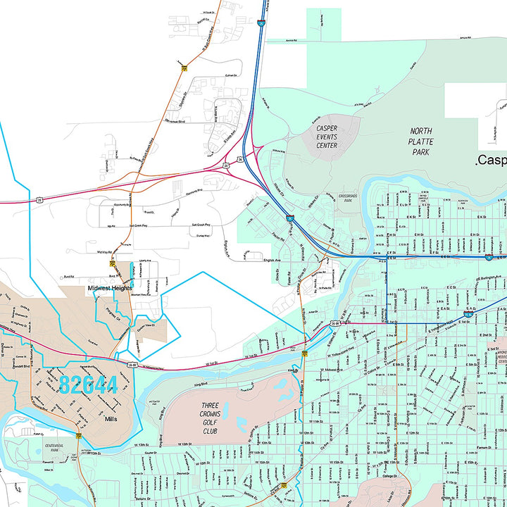 Premium Style Wall Map of Casper, WY