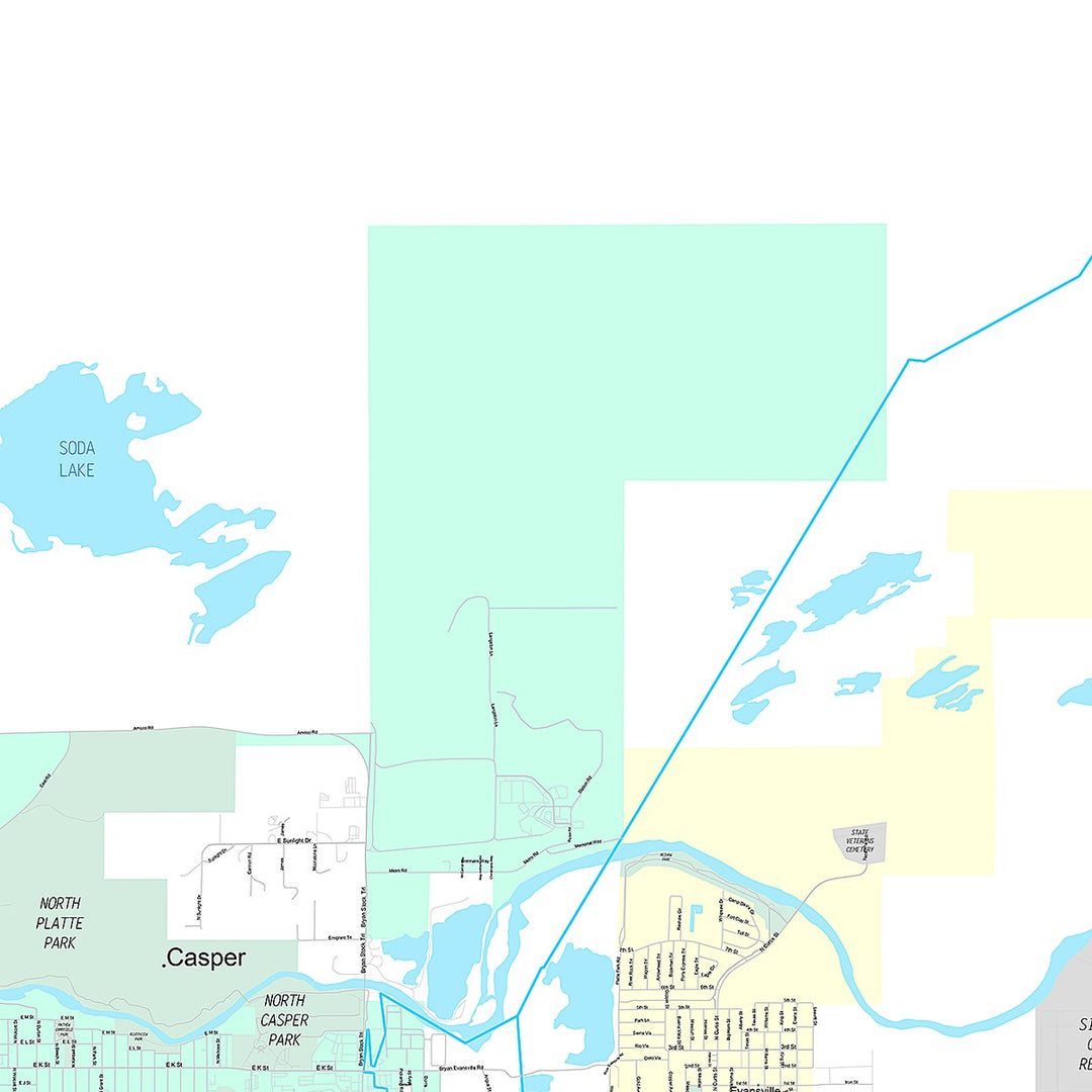 Premium Style Wall Map of Casper, WY