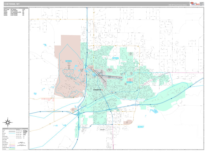 Premium Style Wall Map of Cheyenne, WY