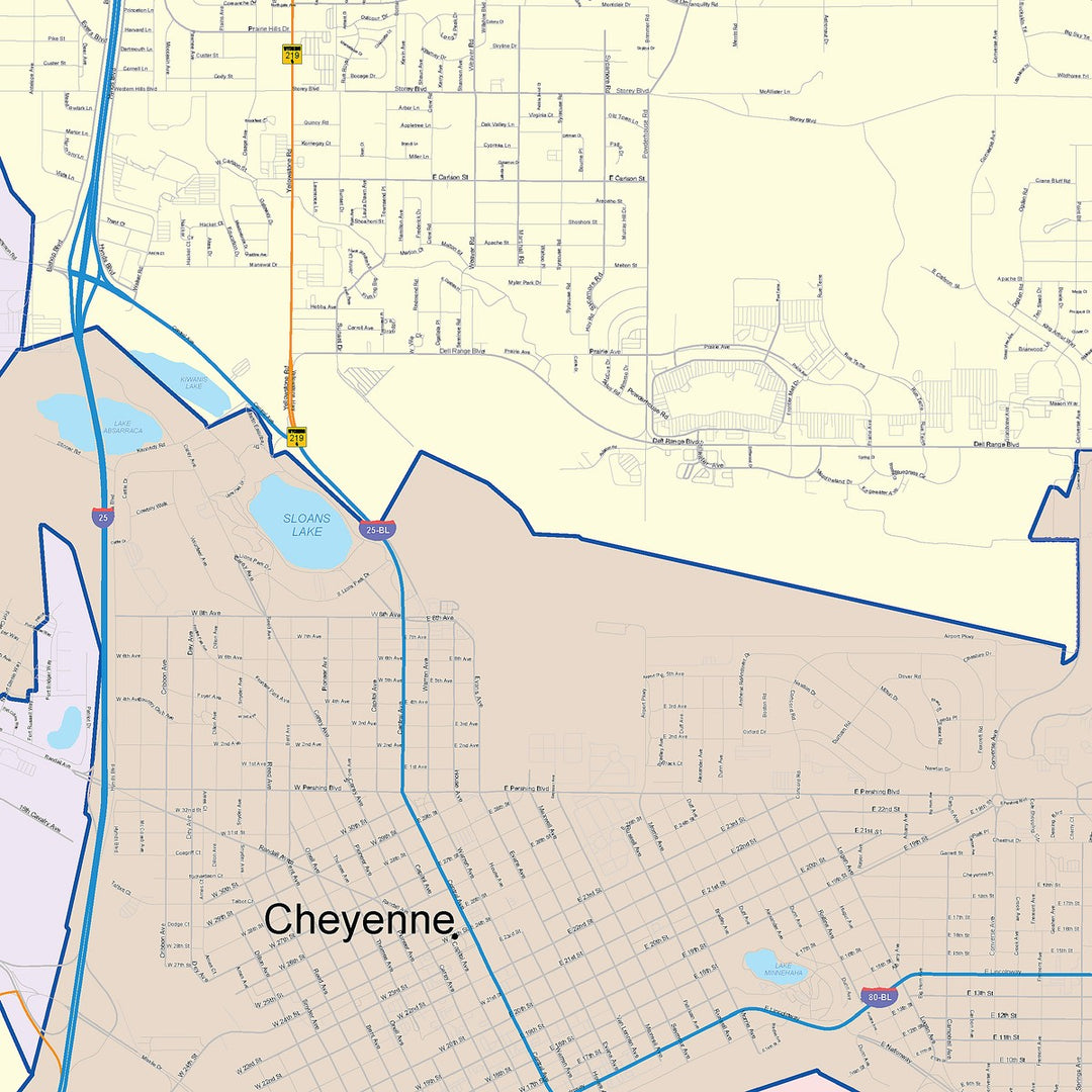 Color Cast Zip Code Style Wall Map of Cheyenne, WY