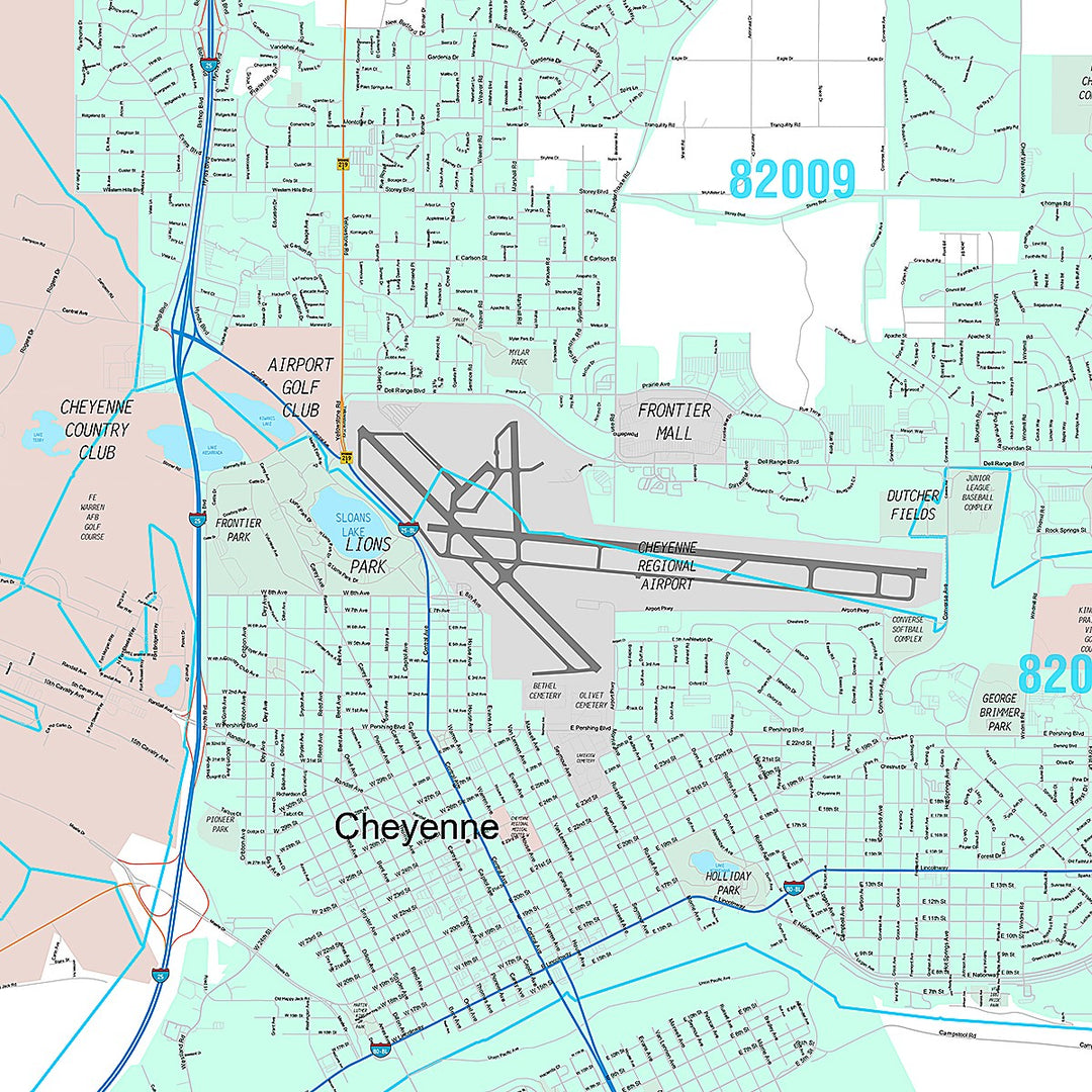Premium Style Wall Map of Cheyenne, WY