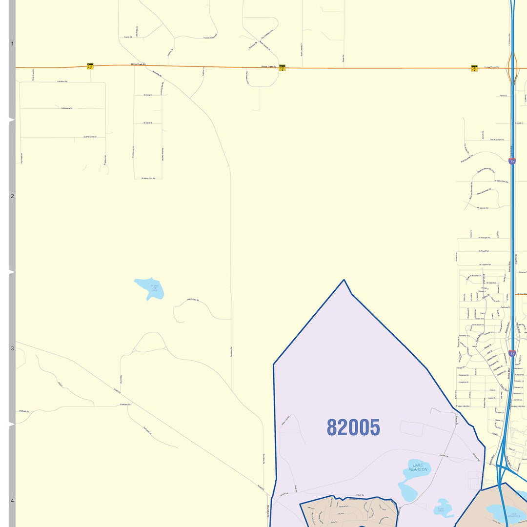 Color Cast Zip Code Style Wall Map of Cheyenne, WY