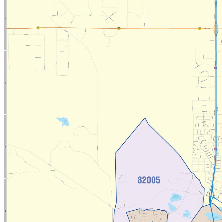 Color Cast Zip Code Style Wall Map of Cheyenne, WY